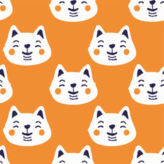 cute smiling white dog on the orange background graffiti pattern
