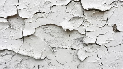 Obraz premium Cracked White Painted Wall Texture Background. Weathered Whitewash Peeling Paint.