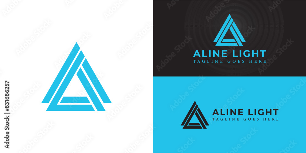 Poster abstract initial triangle letter al or la logo in blue color isolated on multiple background colors.