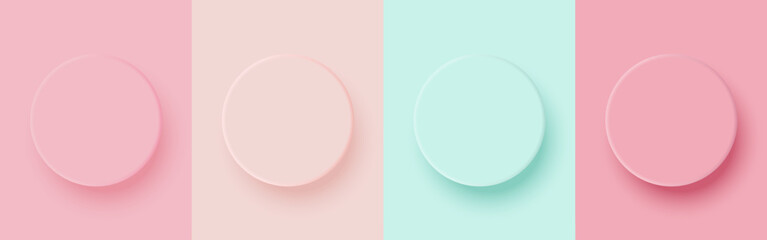 Set of empty Circle embossed pastel color set in minimal style. Pink, Peach, Green. Vector illustration.