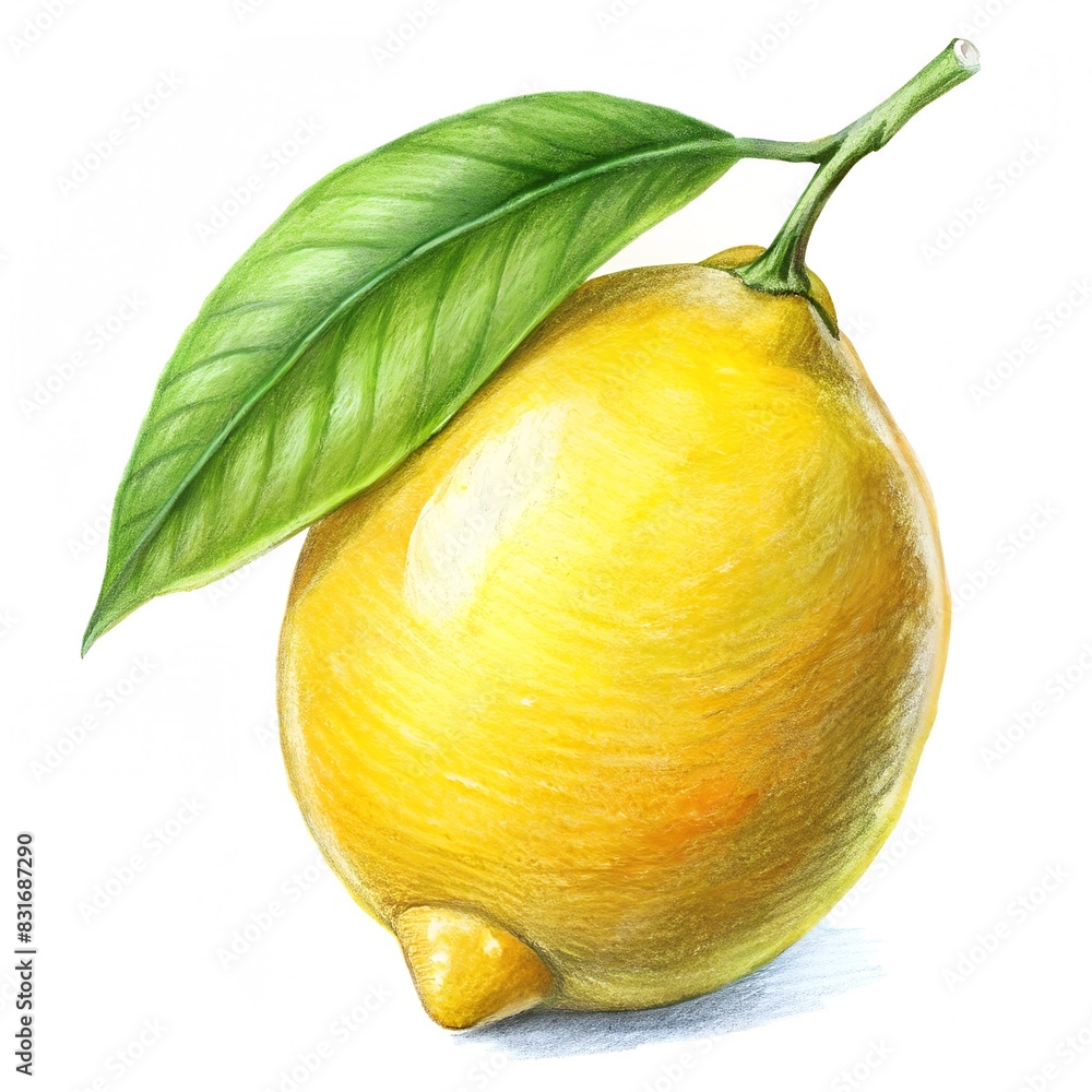 Wall mural sketch hand drawn picture of lemon with leaf