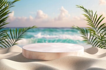 Obraz premium Minimalist Coastal Setup with Concrete Platform and Ocean Background