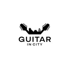 Guitar and City Silhouette for Festival Logo Design at Music City