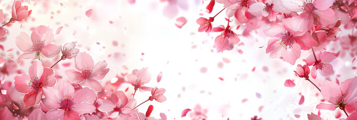 Delicate pink cherry blossoms on white background with soft lighting, capturing the beauty and elegance of springtime in a serene and artistic style
