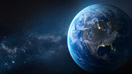 Obraz premium glowing planet earth in space with copy space