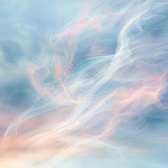 ethereal smoke clouds wispy graceful formations against pastel blue and pink sky abstract atmospheric background highresolution photo