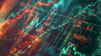 Obraz premium In this image the lines between AI and finance blur as neural networks interweave with intricate financial graphs and symbols.