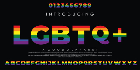 New Modern rainbow color LGBTQ+ abstract digital alphabet font. Minimal technology typography, Creative urban sport fashion futuristic font and with numbers. vector illustration eps 10 © Mom