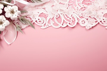 Elegant promotional template with lace borders on a pastel pink background