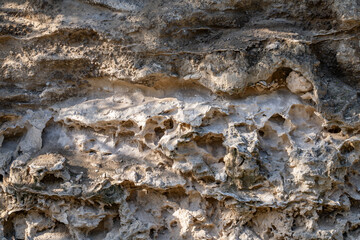 Alluvium / Sand and gravel, Salt weathering / Alcove (landform) Older dune deposits / Sand dunes / Well-sorted calcareous sand, Diamond Head Rd, Honolulu Oahu Hawaii geogoly.  two Stratum