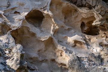Salt weathering / Alcove (landform) Older dune deposits / Pleistocene to Holocene / Sand dunes / Well-sorted calcareous sand, Diamond Head Rd, Honolulu Oahu Hawaii geogoly.  