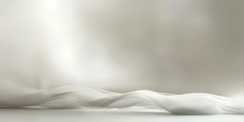 Fototapeta premium White empty room with smoke or fog on white background. Misty ethereal scene with soft light and reflective surface creating a serene and calming atmosphere in a dreamy abstract style 