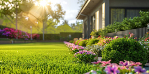 Perfectly Manicured Lawn with sun background