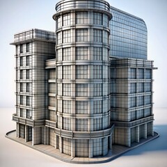 3D Render of a Wireframe Building, on isolated white background, Generative AI