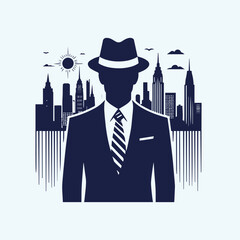 Modern Businessman Silhouette with Skyscraper Logo