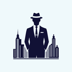 Modern Businessman Silhouette with Skyscraper Logo