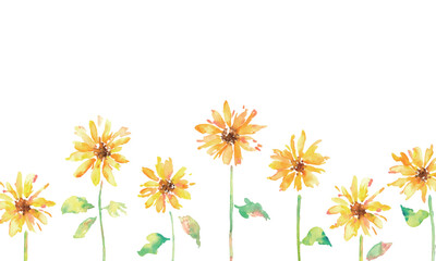 水彩画。水彩タッチの向日葵ベクターイラスト。向日葵の夏背景フレーム。Watercolor painting. Sunflower vector illustration with watercolor touch. Sunflower summer background frame.