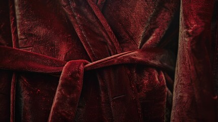 Close up of a man in a red robe tied around the waist, representing fashion and style with a touch of elegance