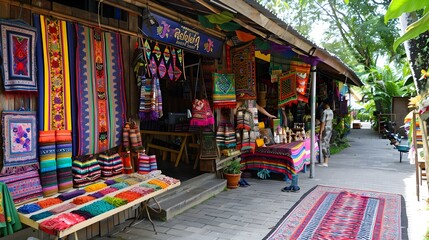 Obraz premium Vibrant Chiang Mai Handicraft Market with Artisanal Displays and Local Textiles