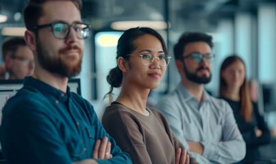 Diverse group of IT specialists attending a meeting in modern office