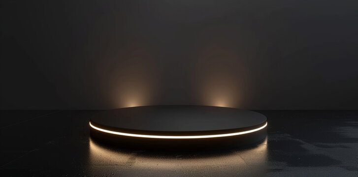 "Chic Display Podium In Black, Enhanced With Golden Yellow Neon For A Lavish Appearance."