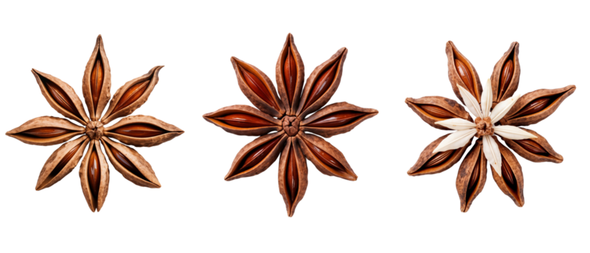 Set of dry star anise isolated on transparent background cutout