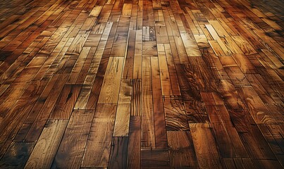 High-angle shot of a maple hardwood basketball floor, showcasing intricate wood patterns and vintage style