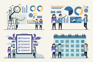 Business Data Analysis and Teamwork Illustrations