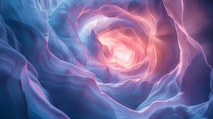 Obraz premium Close-up of an organic tunnel with blue and pink hues, smooth, flowing textures, glowing inner light, and delicate patterns