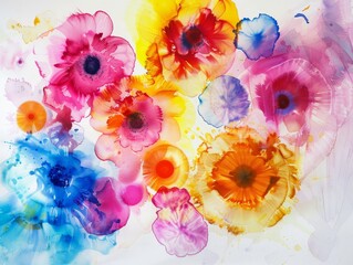 An abstract floral illustration with circular shapes and pattern on white background. 
