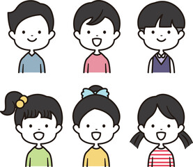 幼稚園の男の子と女の子の上半身イラスト素材笑顔6点セット