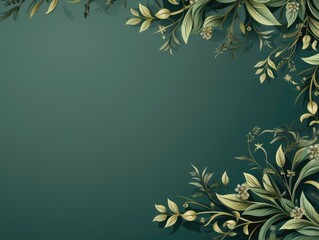 Promotional template with a decorative border featuring leaves on a green background