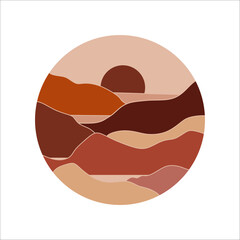 Circle mountain landscape background vector element