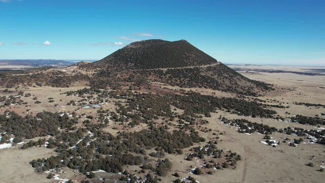Drone Shot of Capulin Volcano, National Monument in New Mexico USA. Cinder Cone Volcano and Landscape