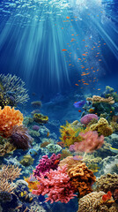 Fototapeta premium Ocean’s Rainbow: The Vibrant Life of Coral Reefs