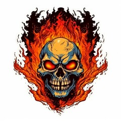 Art illustration skull skull on fire