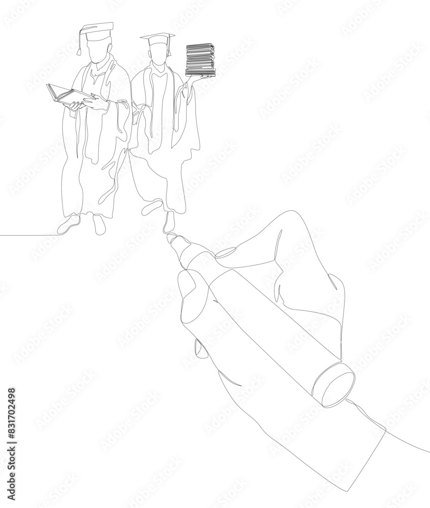 Poster one continuous line of graduation man drawn by with felt tip pen. thin line illustration vector conc