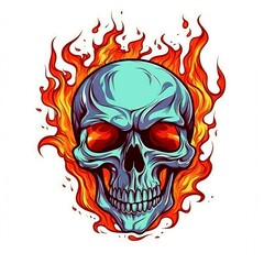 Art illustration skull skull on fire