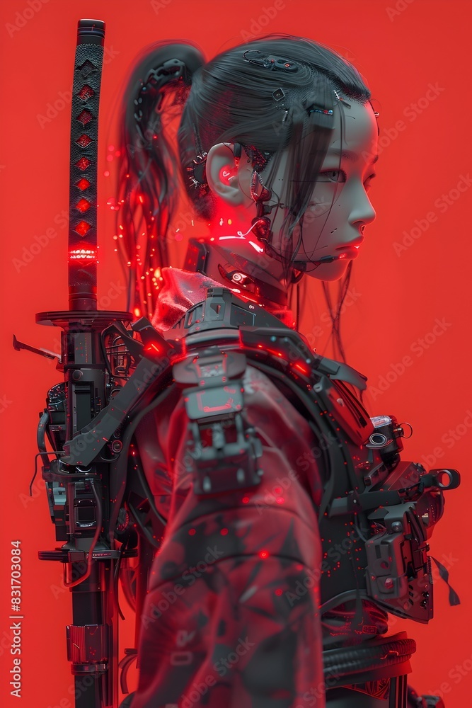 Canvas Prints cybernetically enhanced japanese warrior woman wielding advanced plasma katana in ominous,foreboding