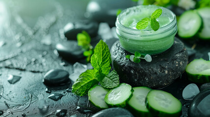 Natural Mint and Cucumber Spa Product Display with Fresh Ingredients