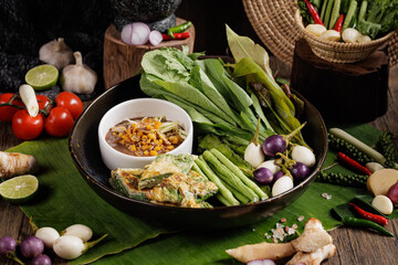 Traditional Thai food on black background, oriental food concept. Top view, flat lay, panorama.