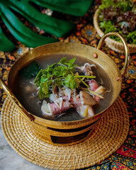 Traditional Thai food on black background, oriental food concept. Top view, flat lay, panorama.