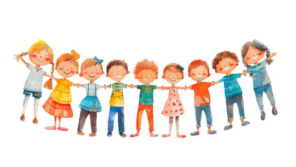 Fototapeta premium Illustration of a diverse group of children isolated on a transparent background, PNG, Ai