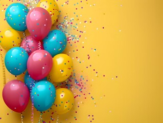 Carnival Atmosphere Fills Minimalist Citrine Background with Vibrant Balloons and Streamers