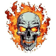 Art illustration skull skull on fire