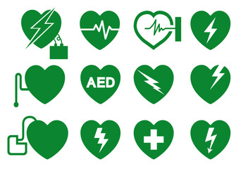 Obraz premium AED Automated External Defibrillator Set Symbol Sign, Vector Illustration, Isolate On White Background Label .EPS10