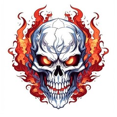 Art illustration skull skull on fire