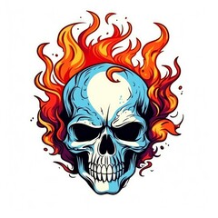 Art illustration skull skull on fire