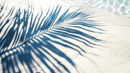 palm leaf shadow on abstract white sand beach background, sun lights on water surface, beautiful abstract background concept banner for summer vacation at the beach - generative ai