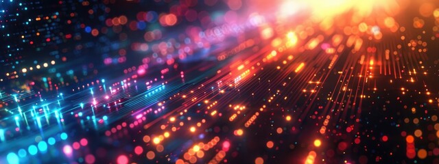 Obraz premium Vibrant Abstract Background with Colorful Light Streaks and Bokeh for Technology, Futuristic, and Digital Themes